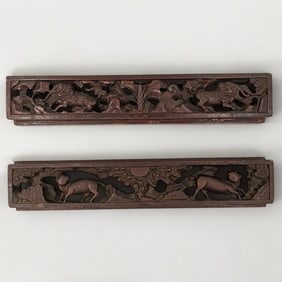 Pair Of Chinese Carved Wood Architectural Pieces, Maybe Paneling