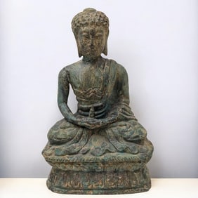 Large Southeast Asian Bronze Seated Buddha With Inscriptions Inside