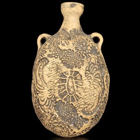 A Vintage Pottery Flask Circa 1973, Signed "CA"