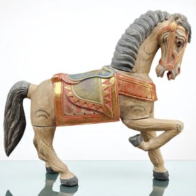 A Vintage Wood Carved Carousel Style Painted Horse