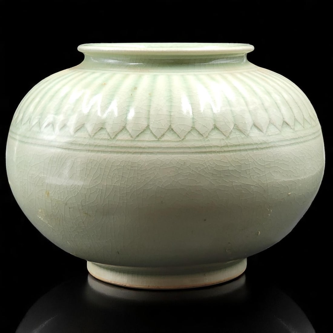 An Antique Thai Celadon Crackle Glaze Vase W/ Signature (1 of 11)
