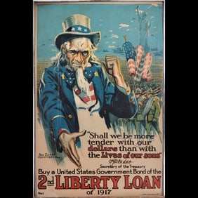 Antique WW1 Uncle Sam 2nd Liberty Loan Lithograph 1917 By Illinois Litho Co. Chicago