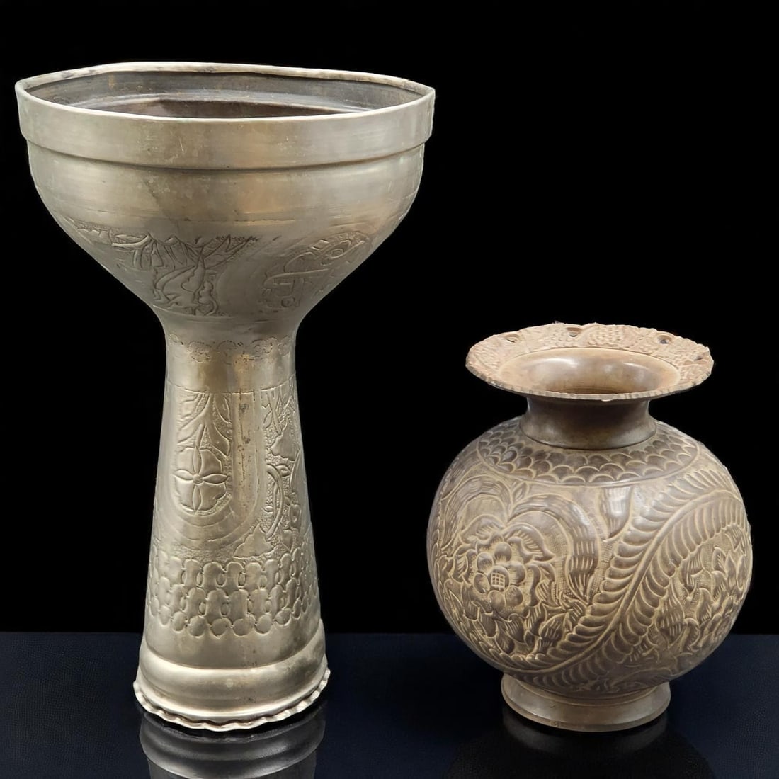 A Pair Of Persian Middle Eastern Repousse Metal Pieces, Drum Body & Vessel (1 of 14)