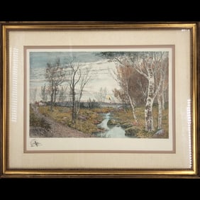 Benjamin Lander (American, 1842-1915) Large Landscape Screen Print