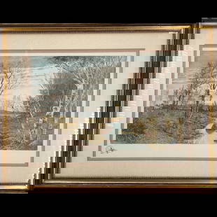 Benjamin Lander (American, 1842-1915) Large Landscape Screen Print: Benjamin Lander (American, 1842-1915) Large Landscape Screen Print. Measures approximately 37" x 29-1/4" framed. Please copy and paste the URL link below to review our Terms and Conditions
