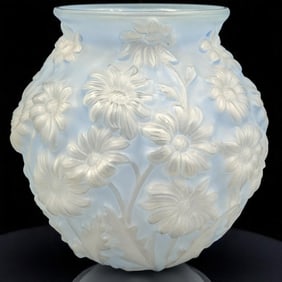 Vintage Phoenix Frosted Blue And White Daisy Glass Vase