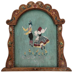 Midcentury Dutch Scandinavian Folk Art Painted Wooden Panel, Artist Signed