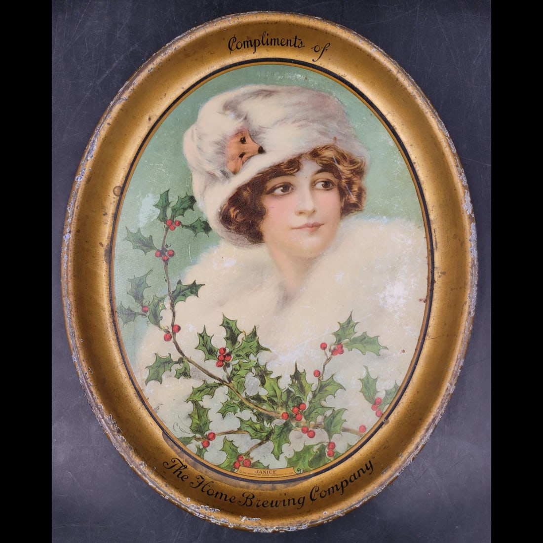 1913 American Art Works "Janice" Advertising Tray "The Home Brewing Company" (1 of 9)