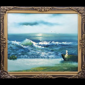 Artist Signed Oil On Canvas Seascape Painting