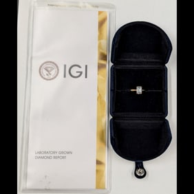 A Very Fine Brand New 18K Gold And 2.03 CT Emerald Cut D VVS2 LAB GROWN Diamond Ring w/ Case/Report