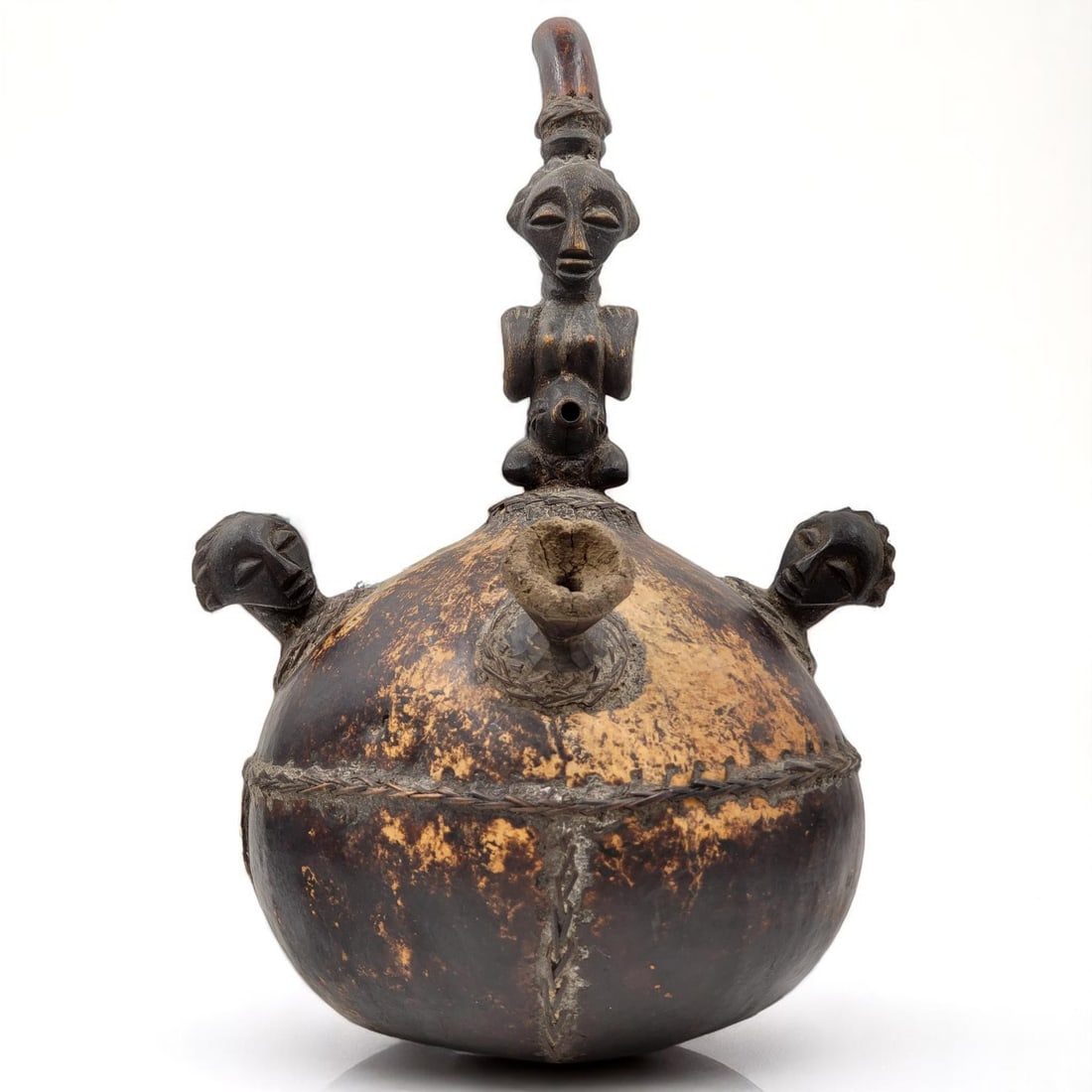 African Zaire Luba Tribe Carved Ceremonial Gourd Pipe (1 of 8)