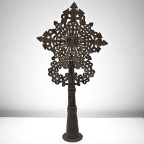 A Large And Old Bronze Ethiopian Cross Scepter