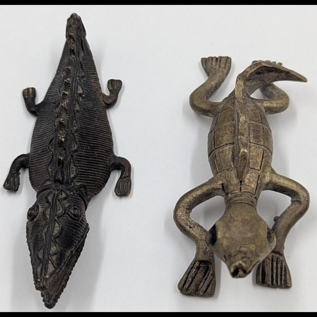 Pair Of African Ashanti Brass Reptilian Counterweights Used For Weighing Gold: Pair Of African Ashanti Brass Reptilian Counterweights Used For Weighing Gold. Measures approx. 3 1/2" long each. Please copy and paste the URL link below to review our Terms and Conditions
