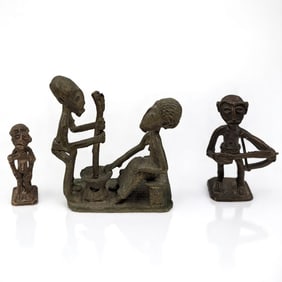 Lot Of 3 African Ashanti Brass Figural Counterweights Used For Weighing Gold