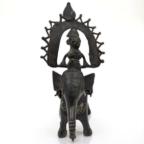 An Antique African Dogon? Brass Figure Of A Man With A Banner Riding An Elephant