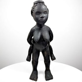 Large African Carved Wood Maternity Figure, Depicting A Mother Carrying Her Child