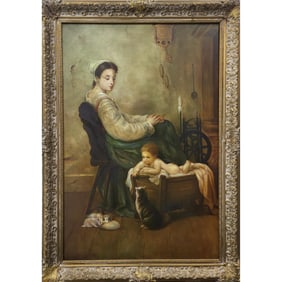 A Large Vintage Oil On Canvas Reproduction Adolf Weisz Painting, Artist Signed "Polav"