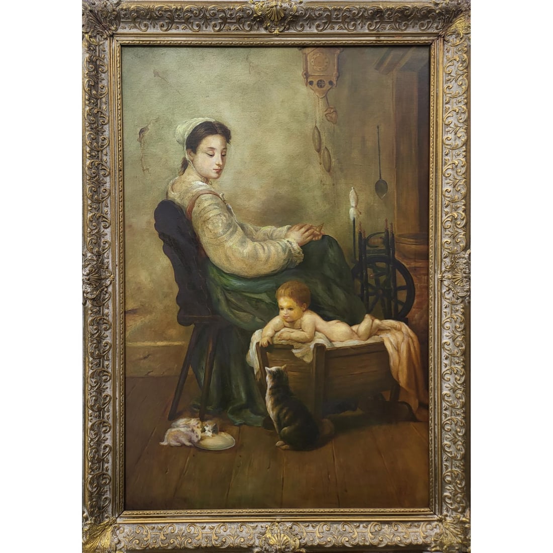 A Large Vintage Oil On Canvas Reproduction Adolf Weisz Painting, Artist Signed "Polav" (1 of 12)
