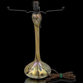 Vintage Signed Carl Radke Iridescent Art Glass Lamp Without The Shade