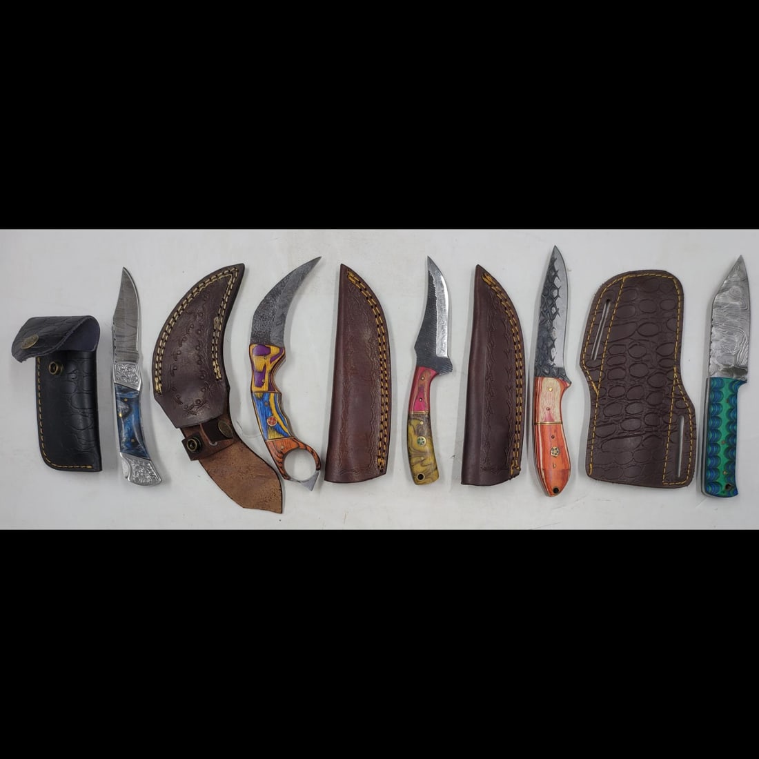 5Pc Hand Made Damascus Steel Knives And Sheaths (1 of 11)
