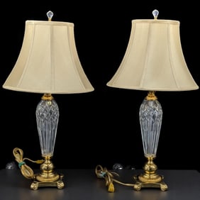 Pair Of Vintage Waterford Crystal Lamps With Shades