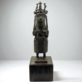 An Old African Nigerian Bronze Benin Warrior Sculpture, HEAVY