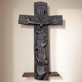 Vintage Carved Ironwood Cross, Possibly Of African Origin
