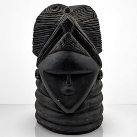 An Old African Mende Bundu Wooden Helmet Mask, Likely Mid-Century