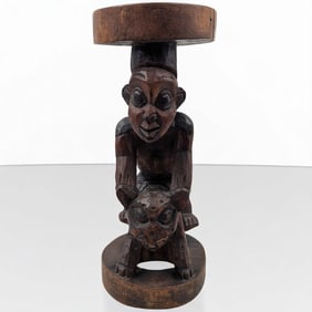 A Fine African Cameroon Carved Wood Youruba Stool