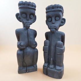 Wood Carved African Tribal Fertility Couple Sculptures