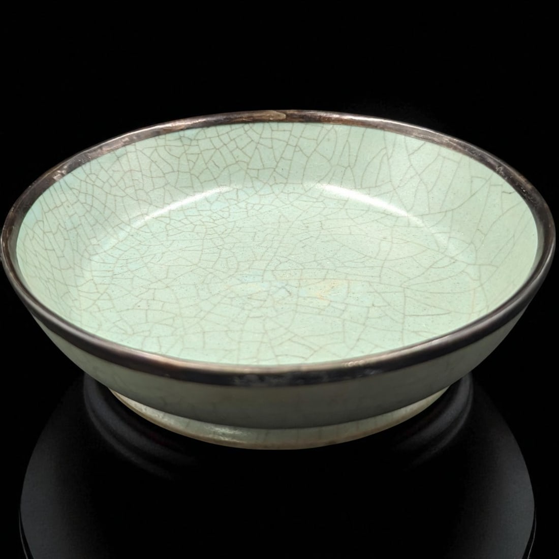 Chinese Celadon Ru Kiln Ceramic Brush Washer With Bronze Rim And Calligraphy (1 of 8)