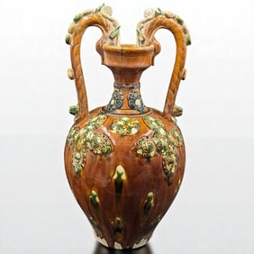 Large Chinese Tang Style Sancai-Glazed Amphora Porcelain Vase