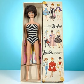 Vintage Mattel Brownette Bubble Cut Barbie Doll In Original Box With Stand, 1961