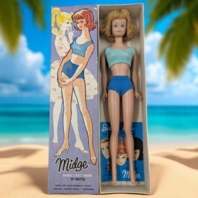Vintage 1962 Mattel Midge Barbie Doll With Two-Piece Bathing Suit In Original Box