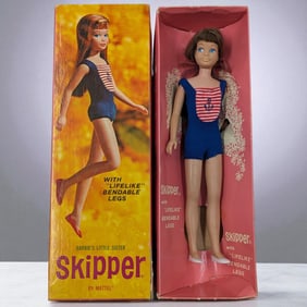 Vintage 1964 Mattel Bendable Brunette Skipper Barbie Doll In Original Box