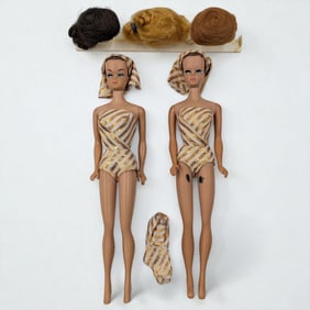 Pair Of Vintage 1960s Mattel Fashion Queen Barbie Dolls With Extra Wigs And Outfit, NO BOX