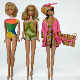 Lot Of 3 Vintage Mattel Mod Barbie Dolls, Includes Brunette, Blonde, And Rare Stacey, NO BOX