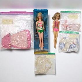Pair Of Vintage Mattel Francie Barbie Dolls With Assorted Fashion Sets, 1960s