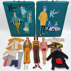 Lot Of 2 Vintage 70s Ken Doll Cases, 3 Ken Dolls And Accessories