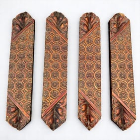 Lot Of 4 Old Carved Wood Wall Hanging Incense Holders