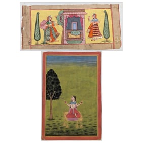 Pair Of Indian Bundi School Miniature Tempura On Paper Paintings
