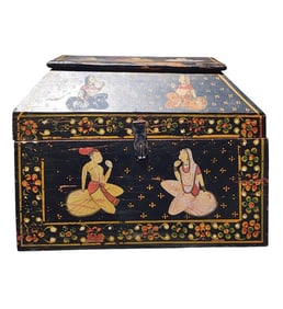 Antique Polychromed Painted Anglo Indian Box / Small Trunk 19th C