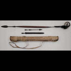 Maasai Tribal Spear And 3 Tips With Horse Hide Carry Case
