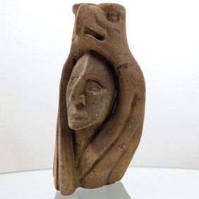 Vintage Signed Cleveland Sandy (Canadian / Iroquois, 1949-2015) Carved Soapstone Figural Sculpture