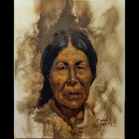 Signed Ernesto Zepeda (American, 1943-2017) Oil On Canvas Native American Portrait Painting