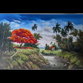 Signed Jose Mariano Gil (Cuban, b. 1941) Oil On Canvas Scenic Landscape Painting, Unframed