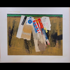 American Jon Henry 1916-90 Collage Mixed Media Titled "Bazooka" Dated 1981