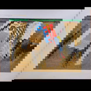 American Jon Henry 1916-90 Collage Mixed Media Titled "Bazooka" Dated 1981: American, Pennsylvania, New York, Florida Jon Henry 1916-90 Collage Mixed Media Titled "Bazooka" Dated 1981. PROVENANCE: Private Estate Gainesville FL Directly From The Family, Estate Fresh. Measures