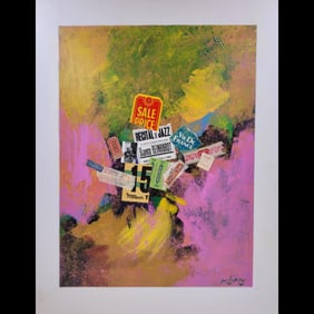 American Jon Henry 1916-90 Collage Mixed Media Titled "Django" Dated 1980