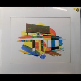 American Jon Henry 1916-90 Acrylic Abstract Painting Titled "School St. Spa" , 1986